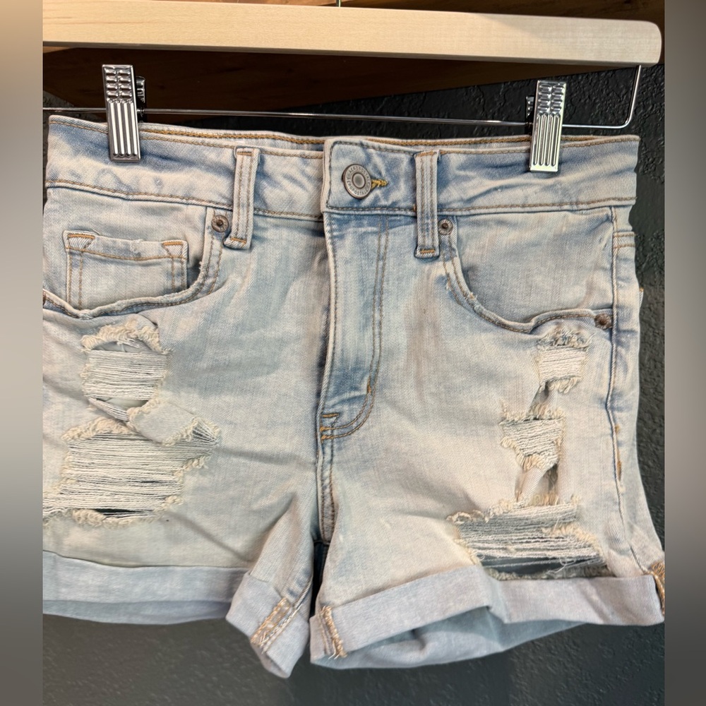 Aeropostale Light Blue Distressed Rolled-Hem Denim Shorts